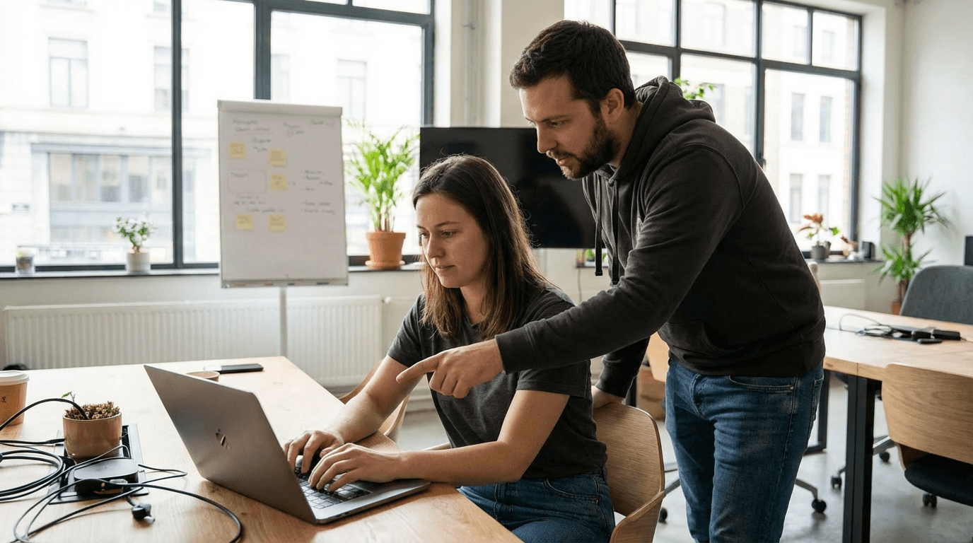 A work team around the desk