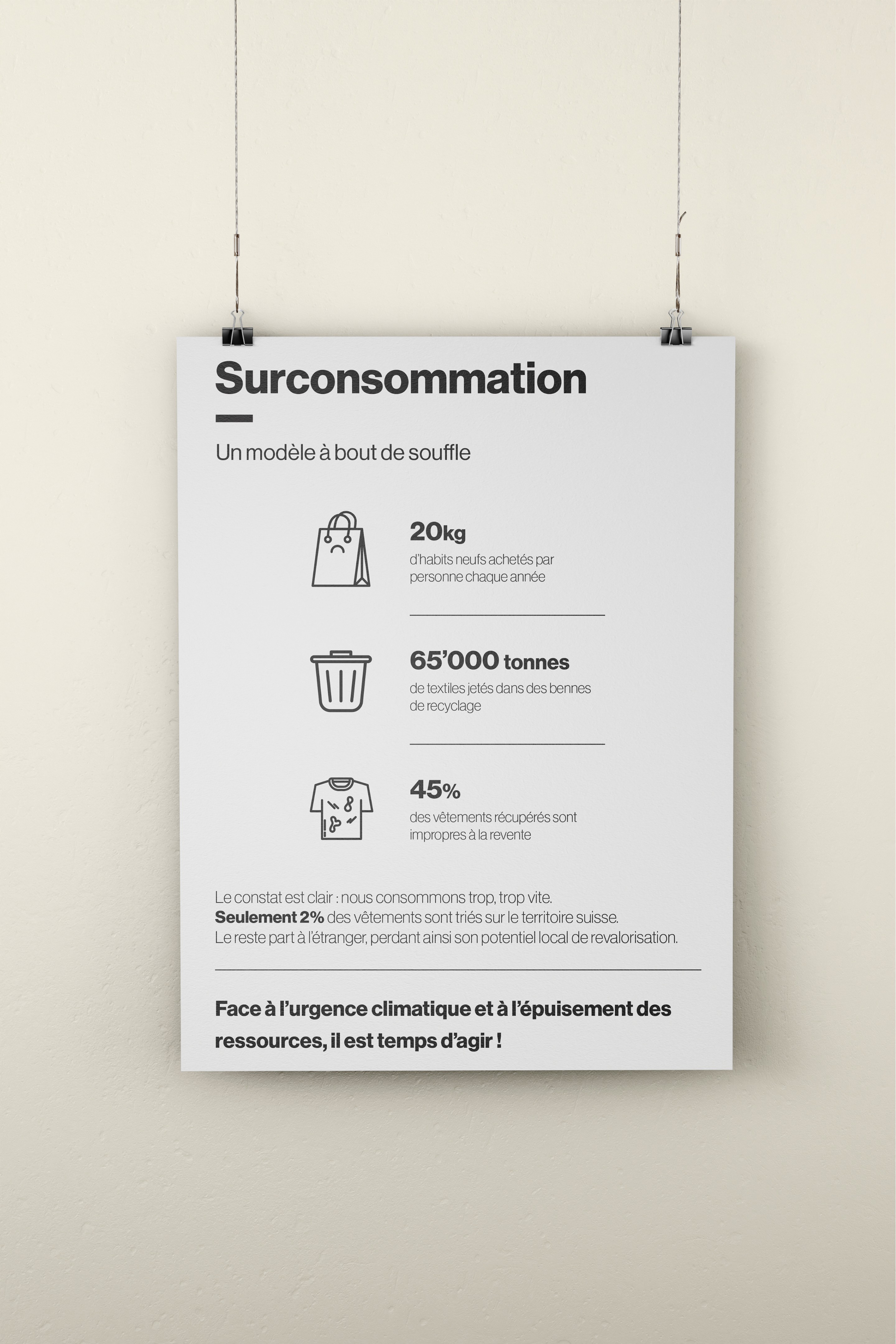 Affiche surconsommation Print design Upcyclerie Caritas Genève