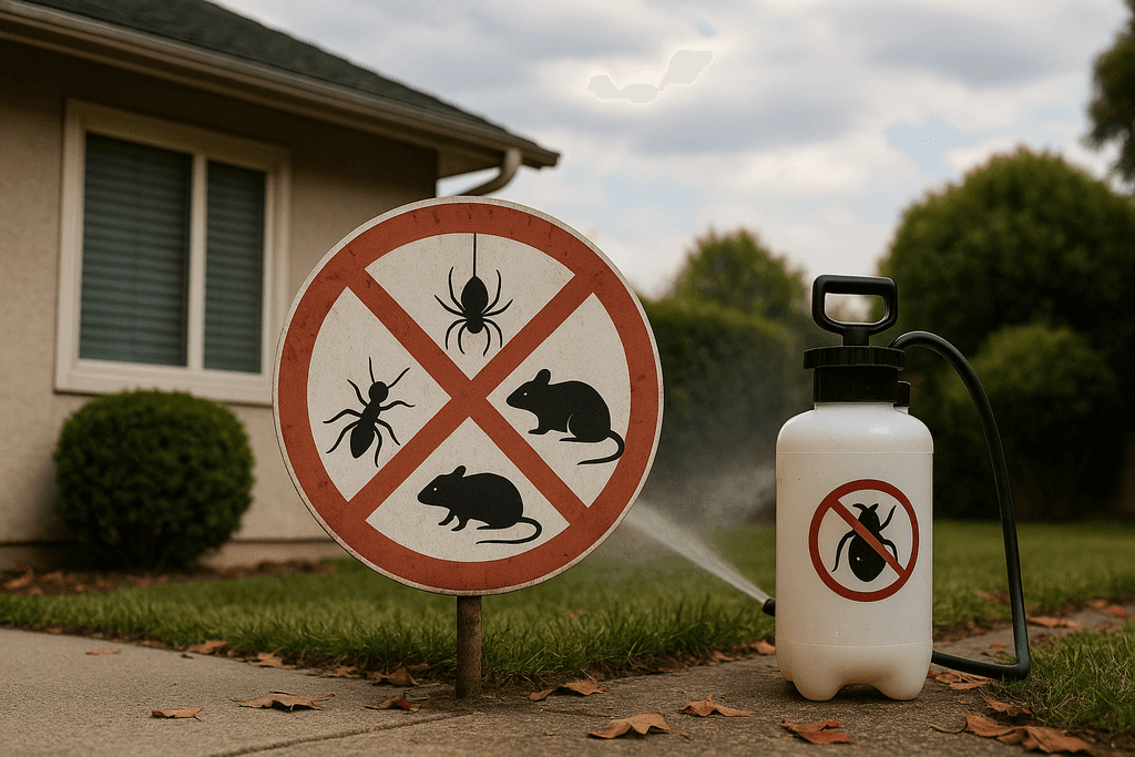 pest control spray bottle on the ground outside of a house in Mission Viejo, CA.