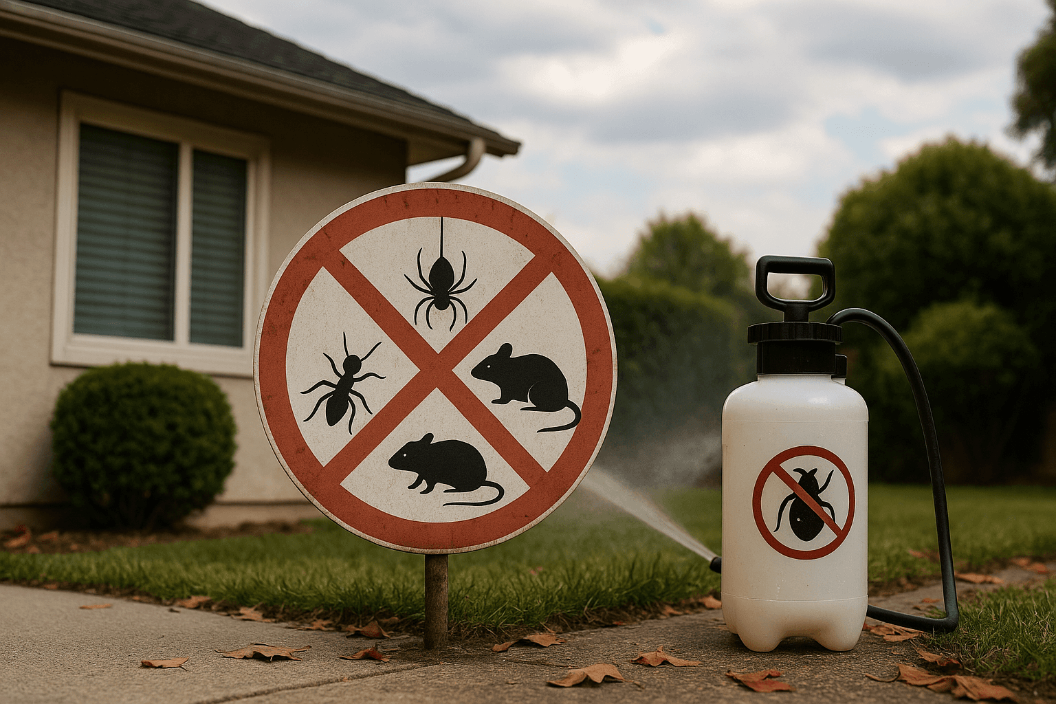 Pest control spray bottle placed outside a residential property in Aliso Viejo