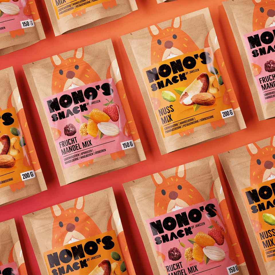 Nono's Snack Detailansicht – einzelner Snack-Beutel mit Illustration