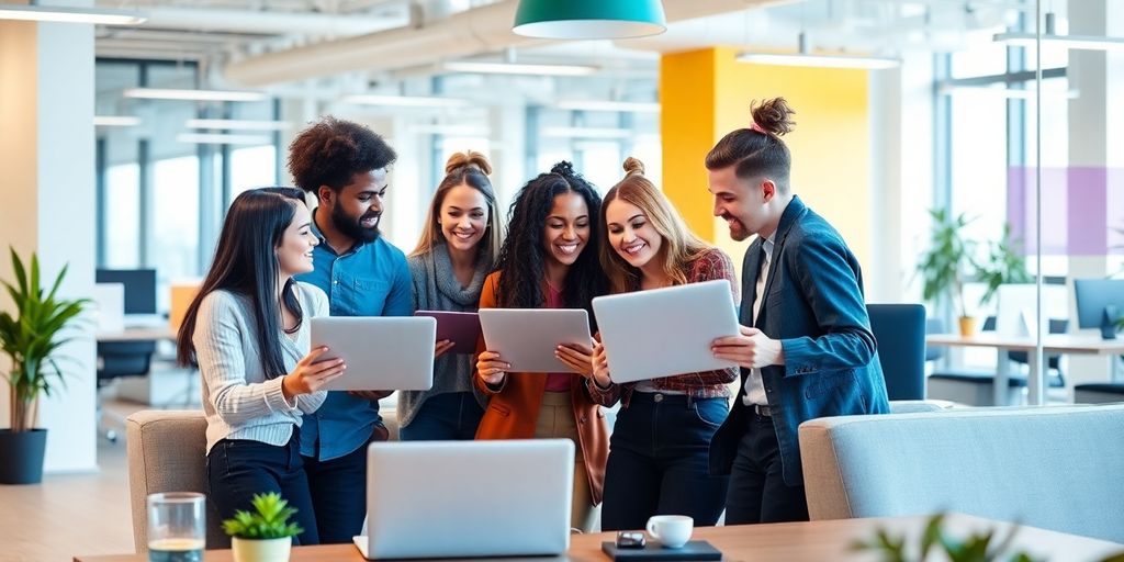 Team collaborating in a modern office for productivity.