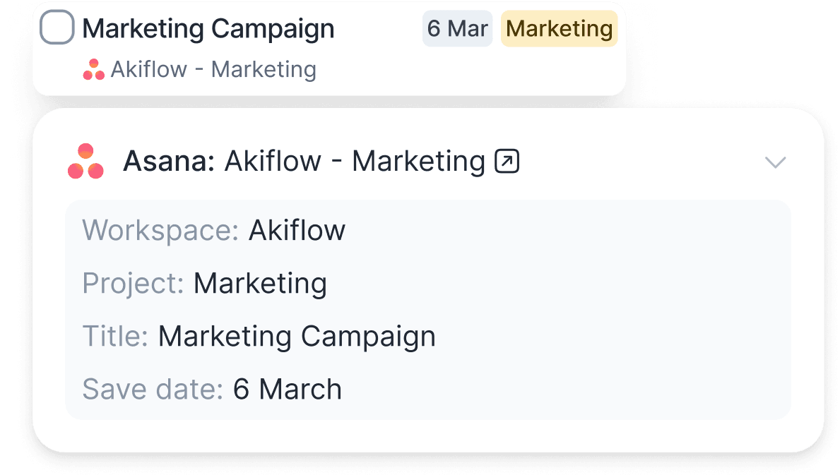 All fields are imported in Akiflow to display Asana's tasks