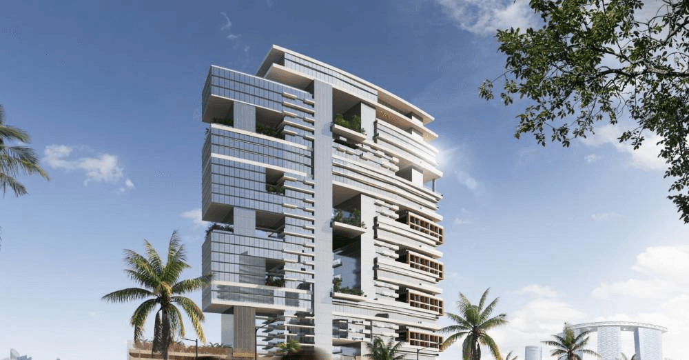 Artistic depiction of Radiant Marina Towers, a new building in Dubai, featuring sleek lines and contemporary architecture.