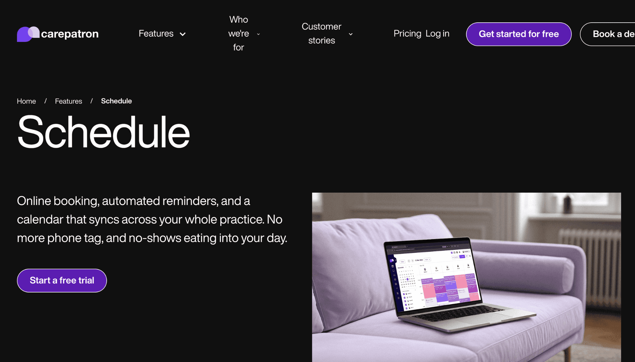 Carepatron's home page screenshot