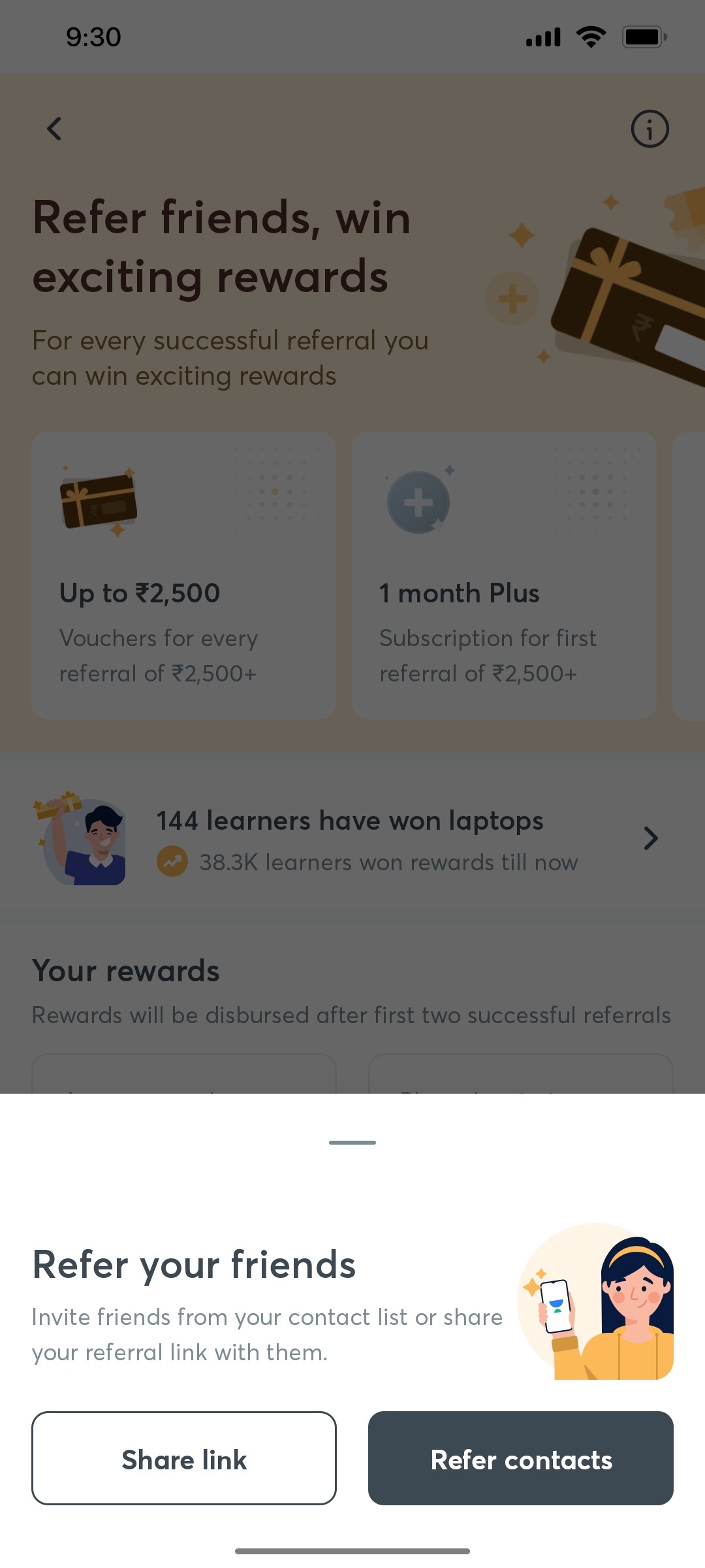 Unacademy Refer Contect Screen