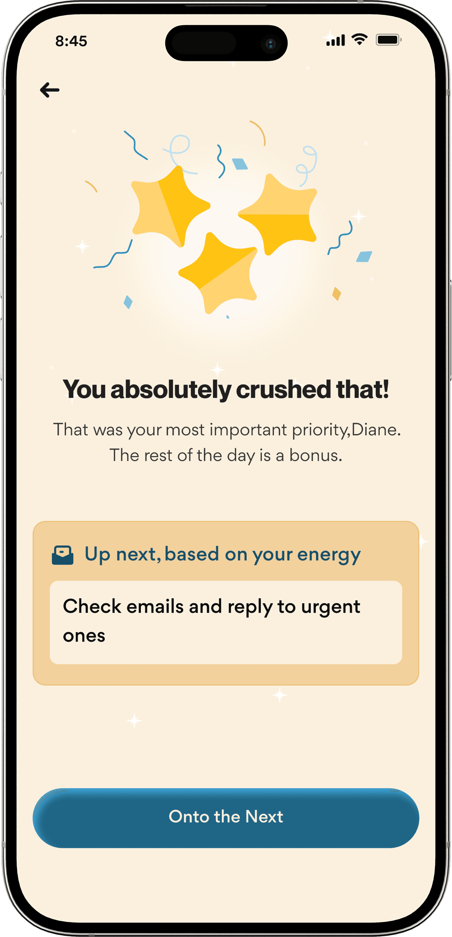 Phone mockup showing post-priority guidance