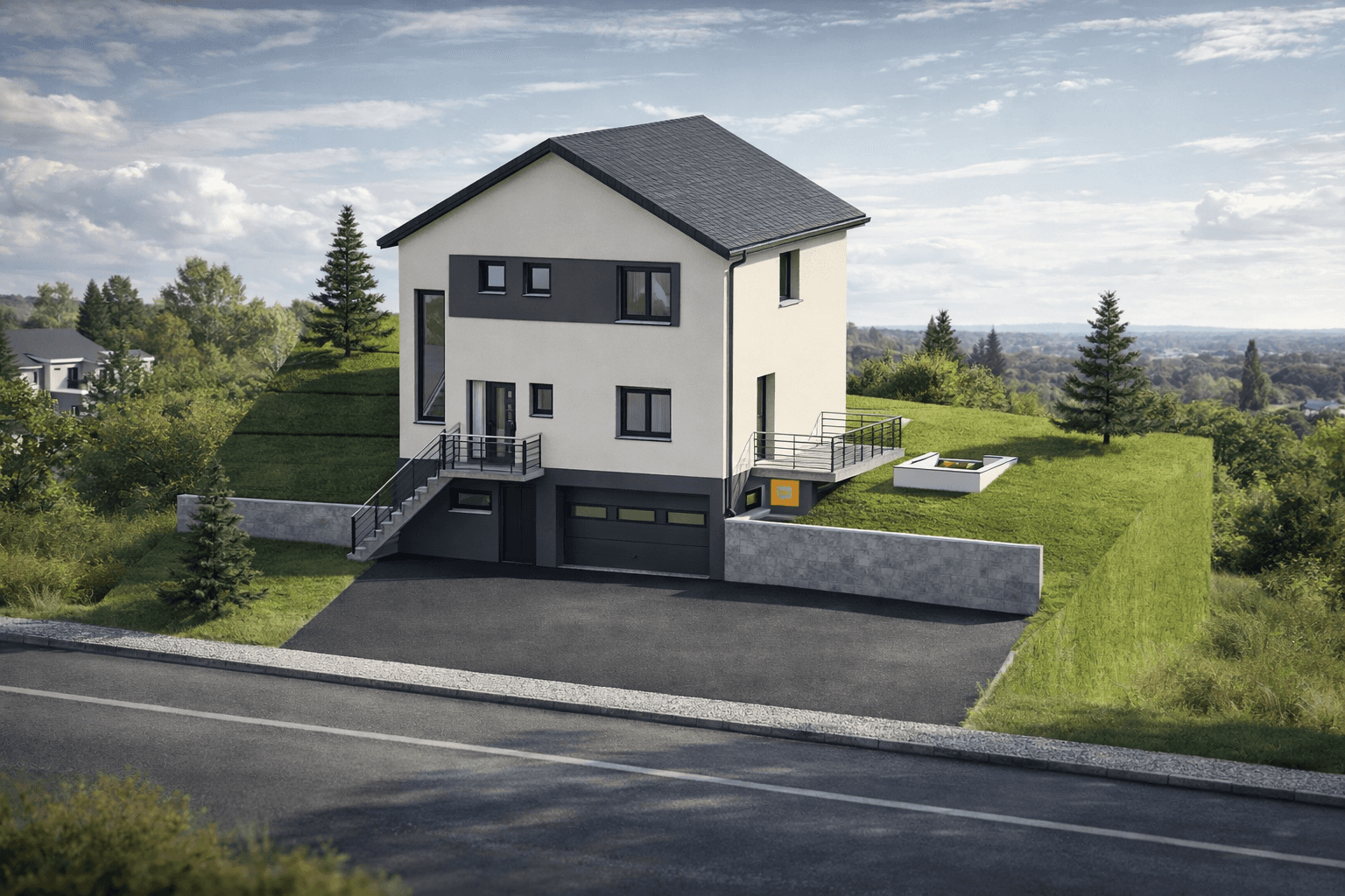 Maison à niveaux sur terrain en pente architecte