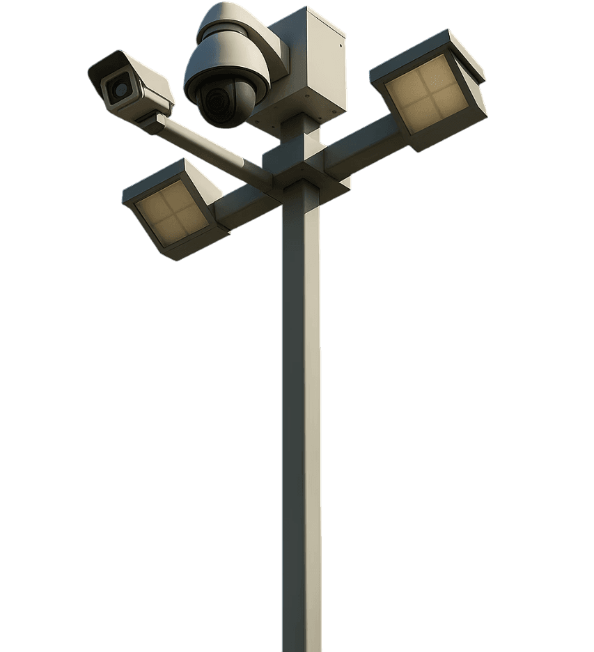 Mobiele cameramast voor tijdelijke beveiliging van bouwplaats