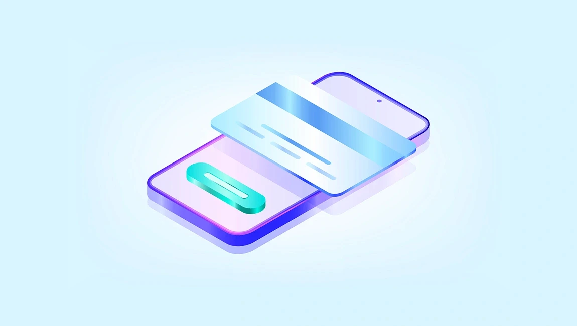 Mobile laid down with a credit card above it