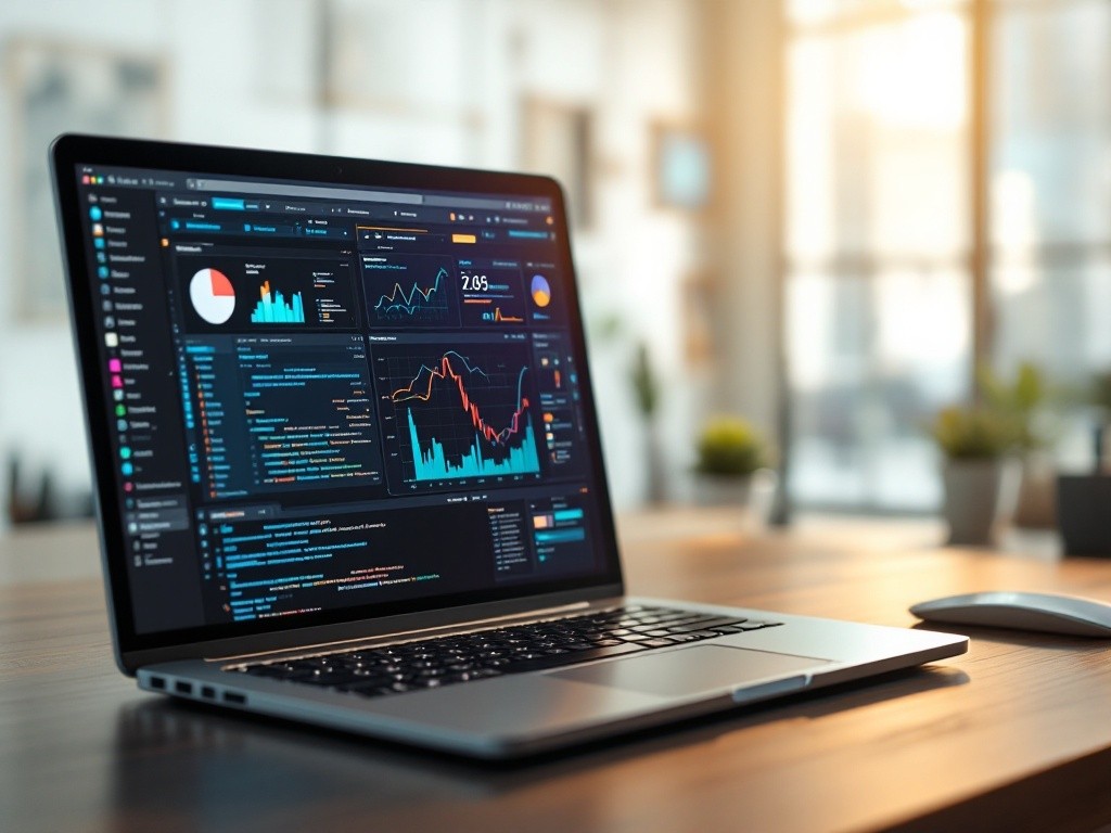 Laptop displaying graphs and charts