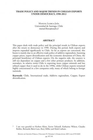 Política comercial y principales tendencias de las exportaciones chilenas en democracia, 1990-2012
