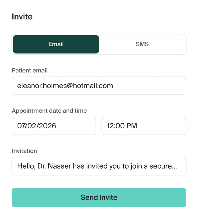A product screenshot of the doxy.me invite feature.