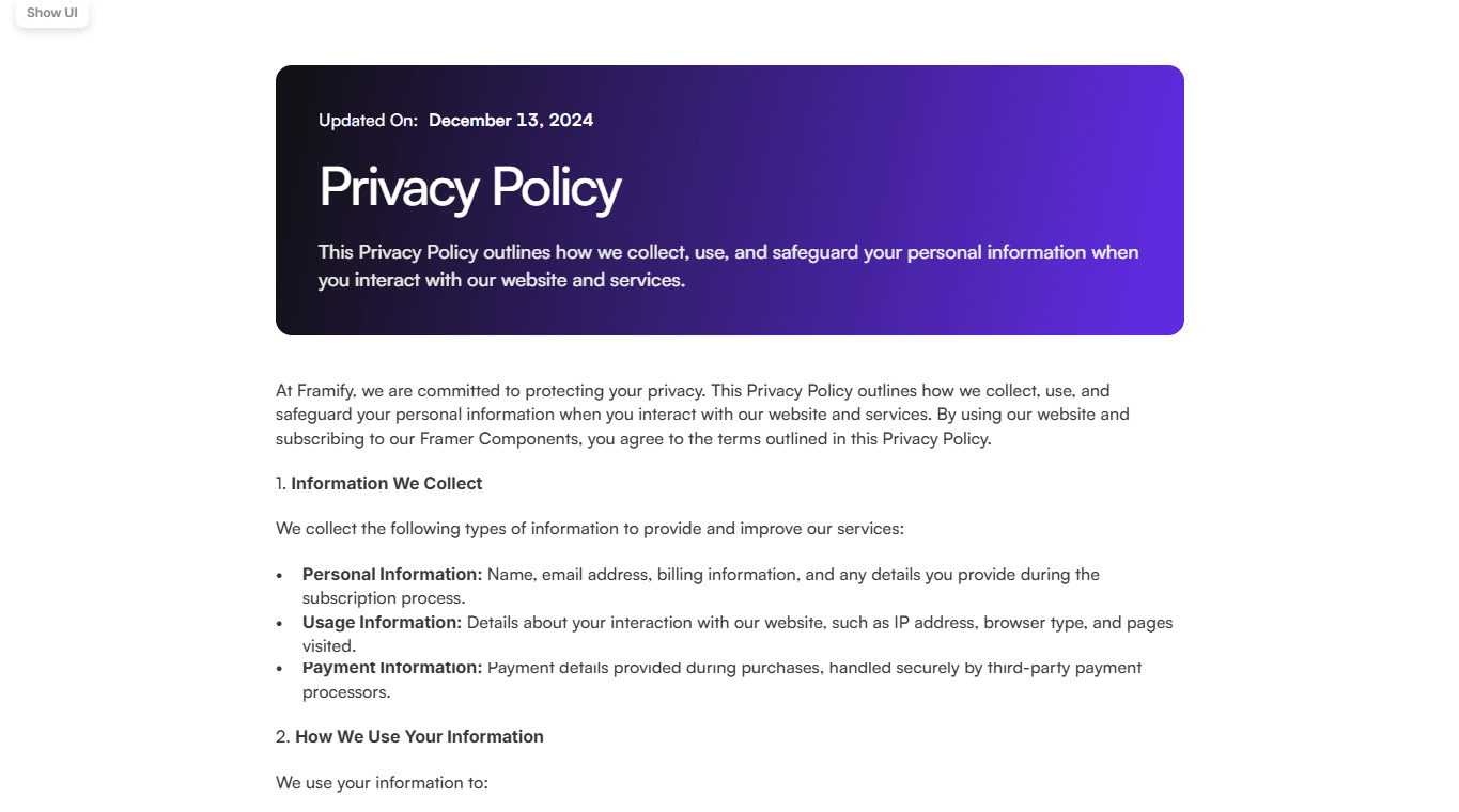 Framer Privacy Policy Section v2