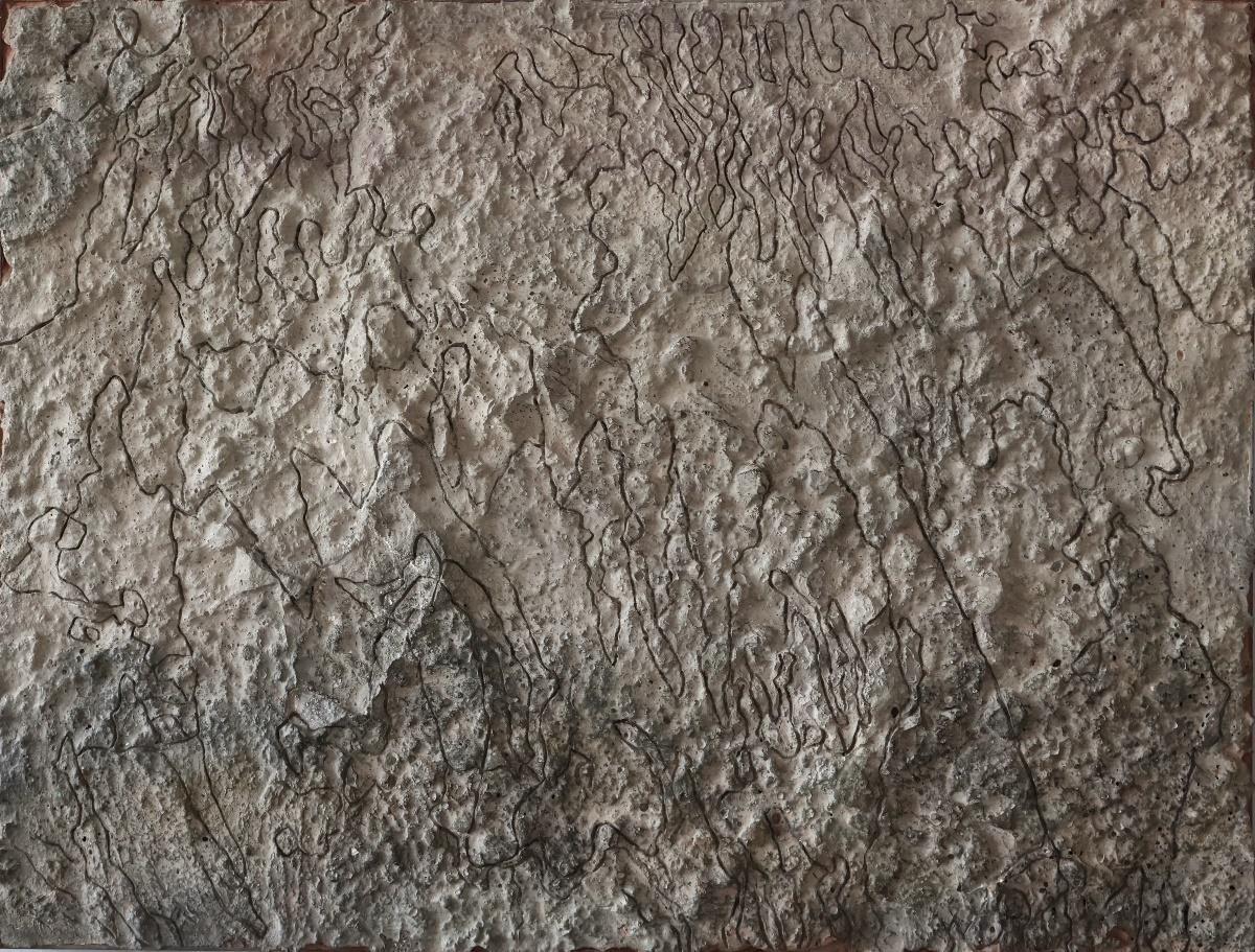 herd of sheep on road painting