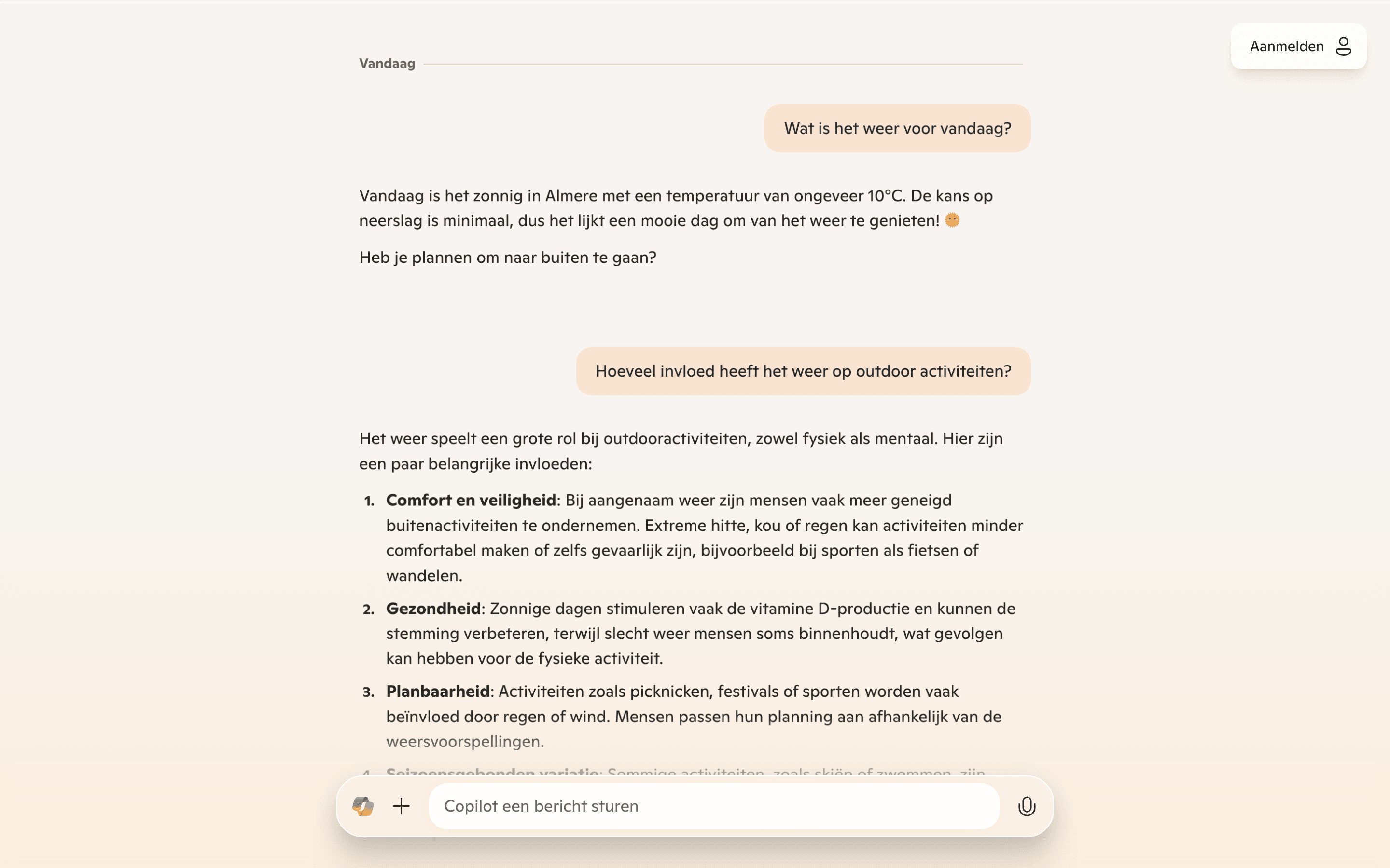 Screenshot van Copilot website