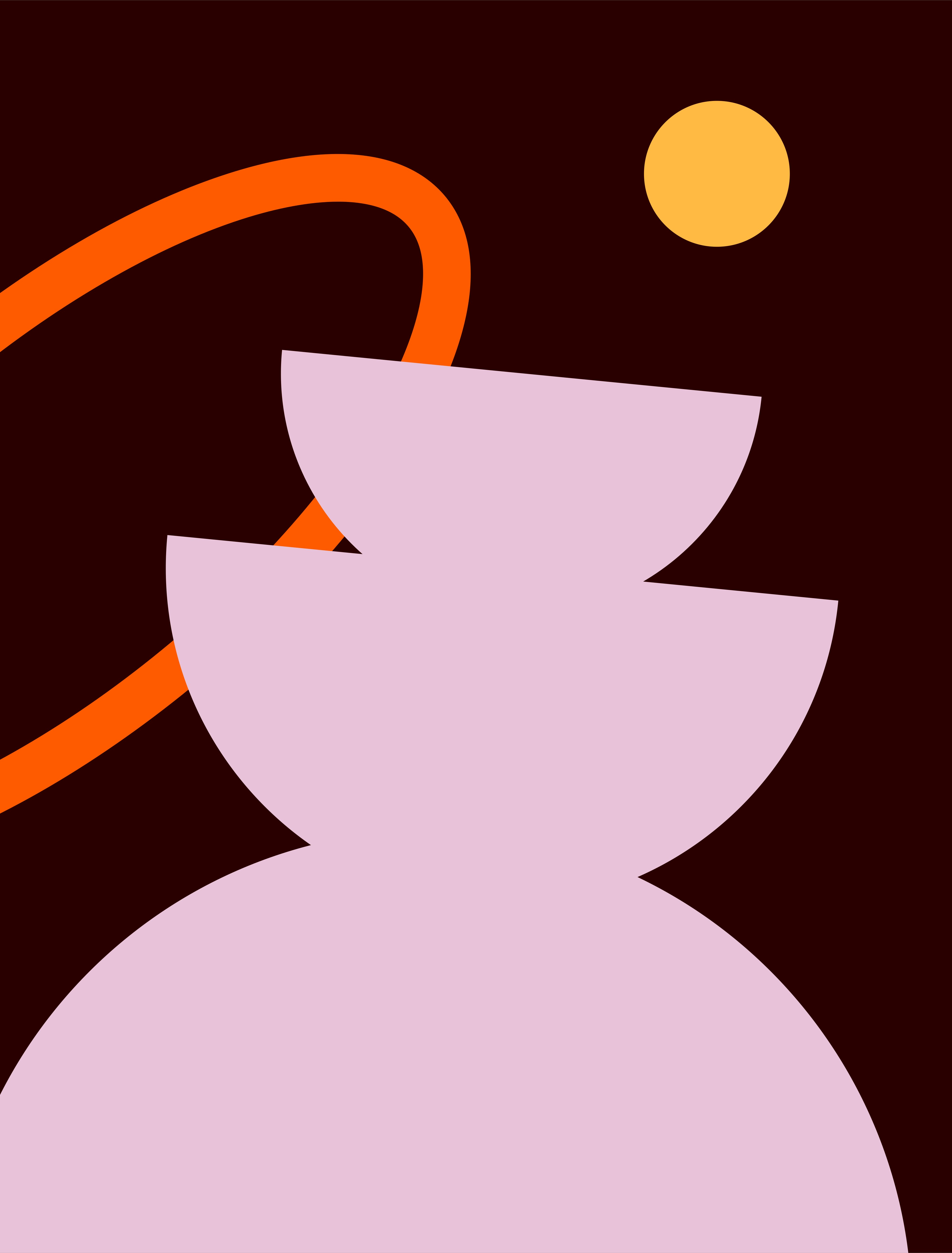 Abstract cap modelillustration with large red and blue flowers on a pink background.