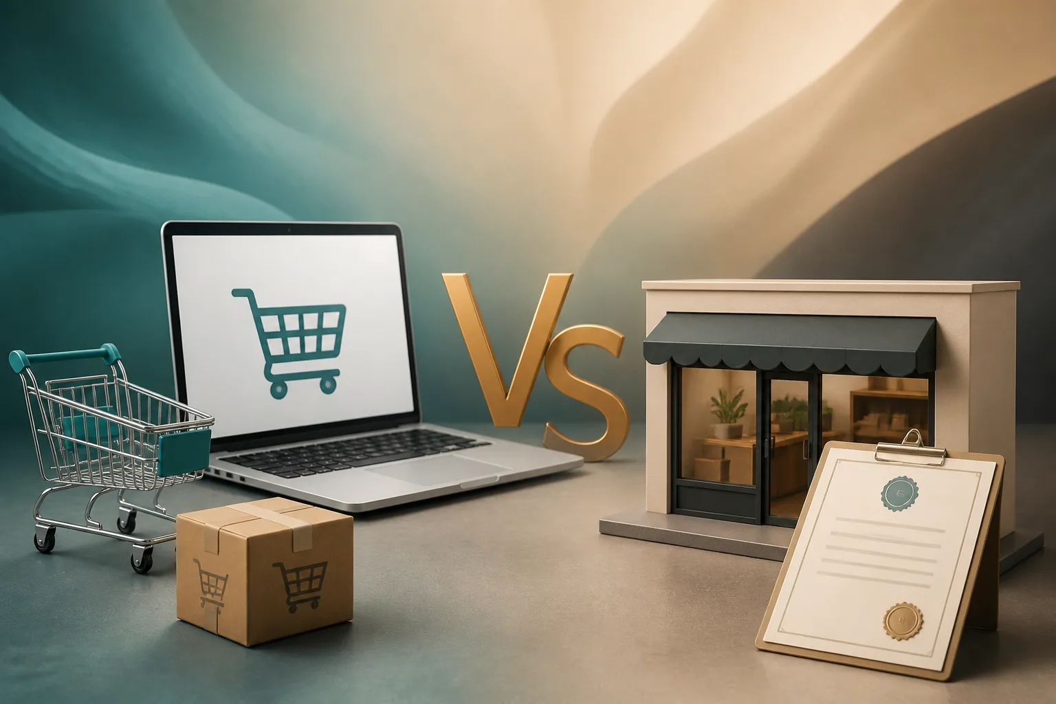 E Commerce License vs Commercial License in Dubai beside a Dubai trade license document and