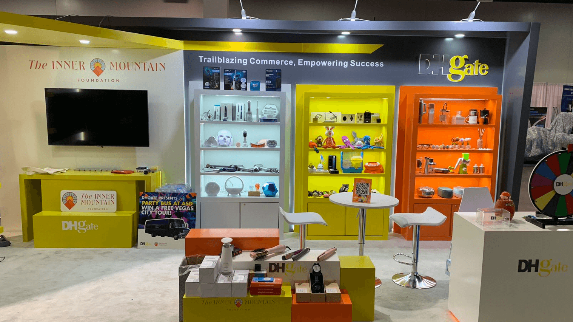 ASD retail product display booth with product wall and sample counter