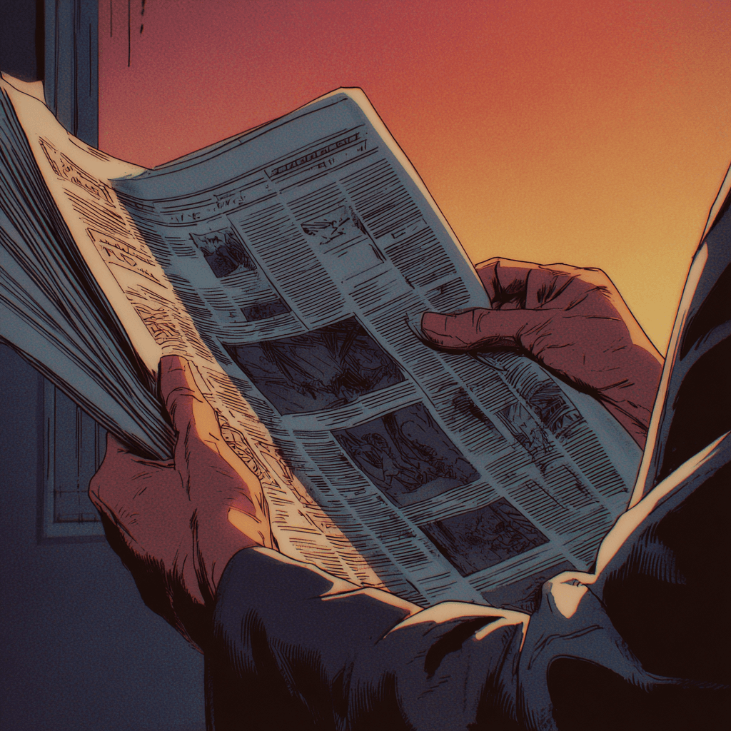 potrait of a person side view, reading news paper