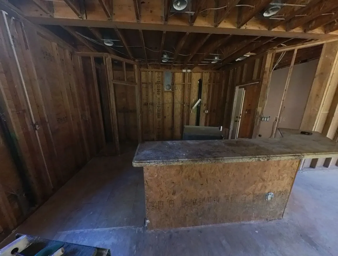 Damaged materials removed down to framing during an ERC remediation job