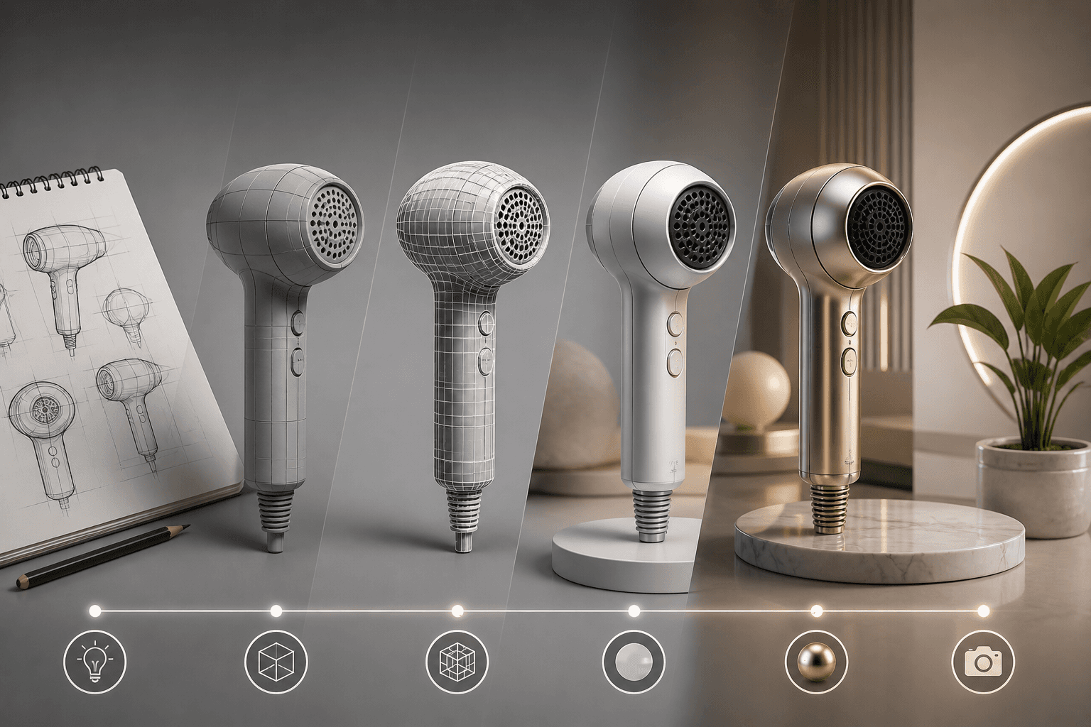 3D Product Modeling Process from Concept Sketch to Photorealistic Render