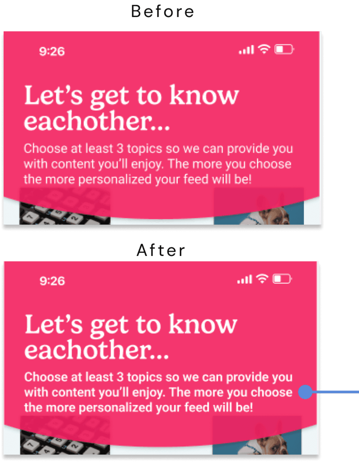 Before and after designs of header illustrating accessibility improvements