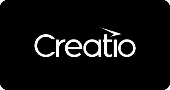 White 'Creatio' wordmark with an upward-pointing arrow integrated into the letter 't', on a dark grey background.
