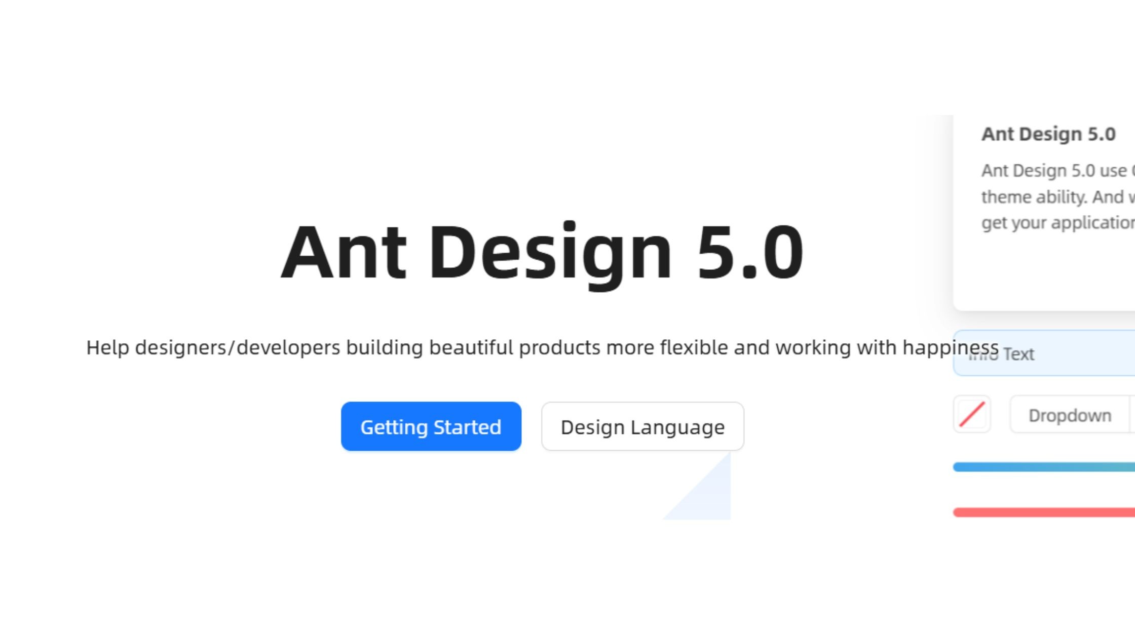 Ant Design 5.0 landing page hero section
