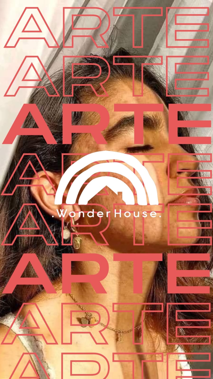 Pieza de identidad WONDERHOUSE con retrato y la palabra arte