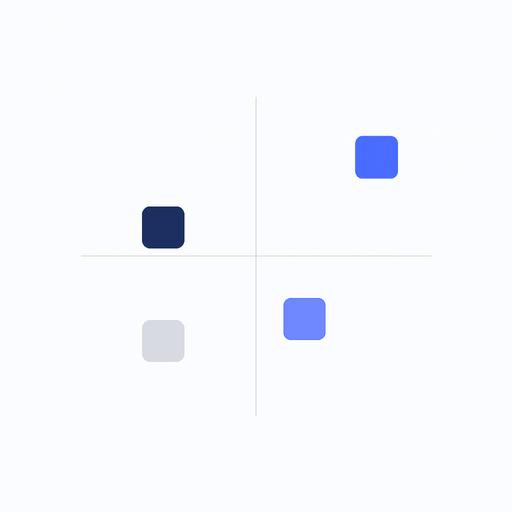 Abstract 2x2 matrix comparing GEO platforms by automation level and time to impact
