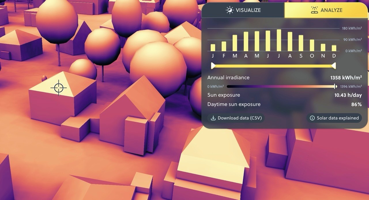 Shadowmap 3D app software solar analytics map solution sun path sunlight exposure annual irradiance heatmap data