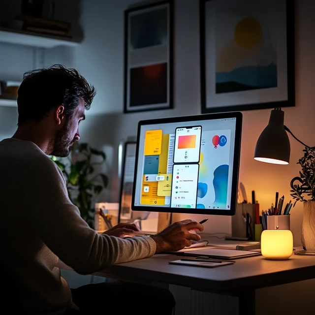 développeur devant un écran d'ordinateur sur un bureau arterum