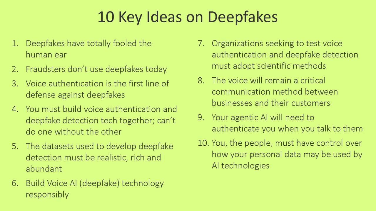 List of the 10 key ideas on deepfakes