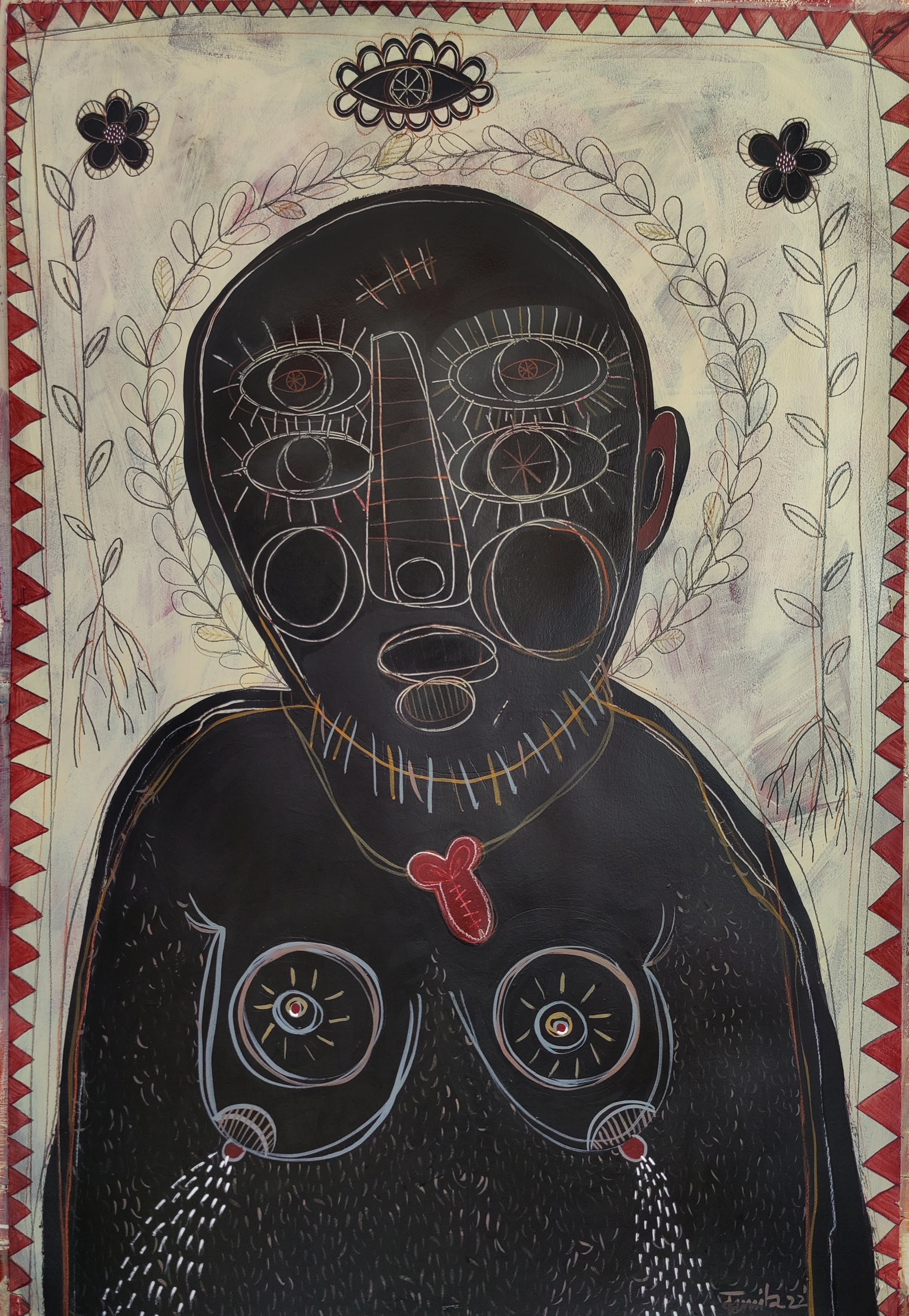 herd of sheep on road painting