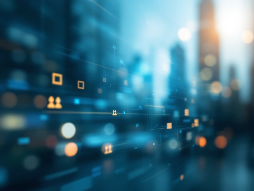 Abstract image of a city at night with data overlay