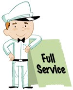 Illustration showing OpenSRS Service person with 'Full Service' signage 