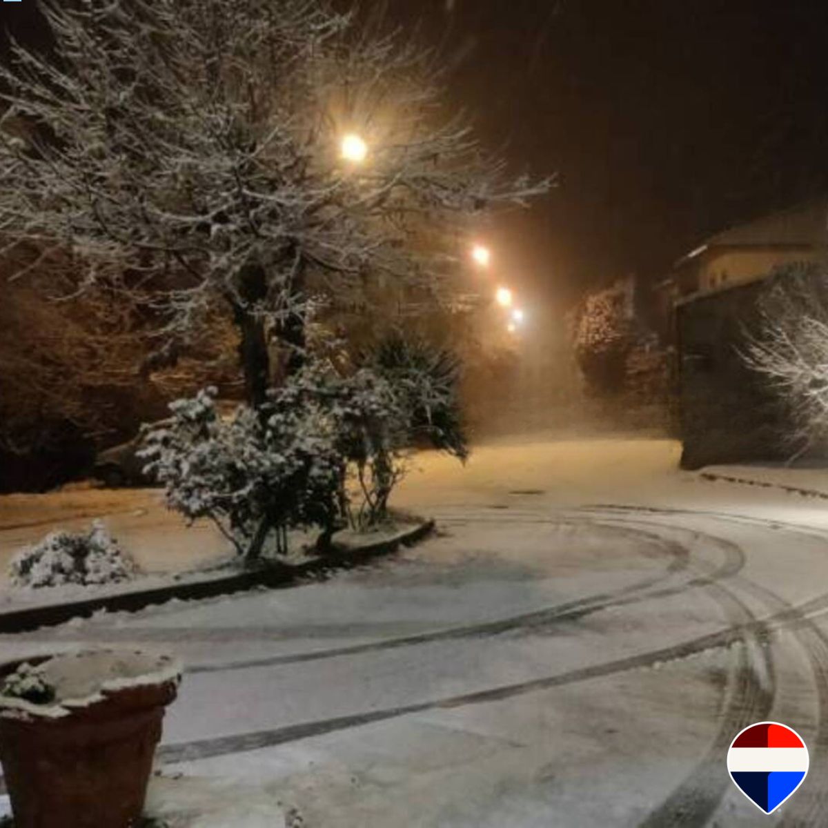 A snowy winter evening in a village of the Tuscan Maremma