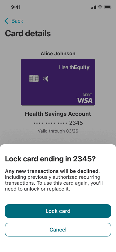 Lock card dialog