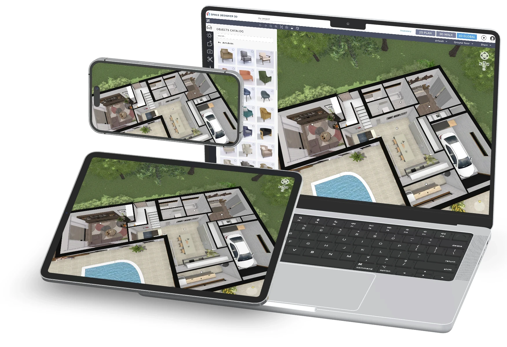 Projet Space Designer 3D sur ordinateur, tablette et smartphone