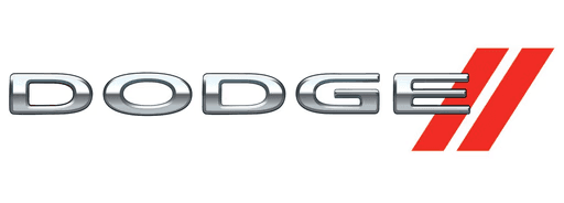 The image features the Dodge logo, showcasing bold, metallic gray lettering accompanied by two diagonal red stripes, symbolizing the brand's dynamic and powerful identity.