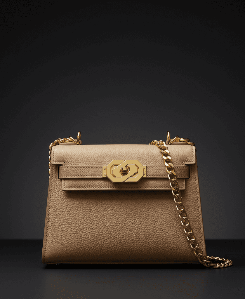 Beige grained leather mini purse