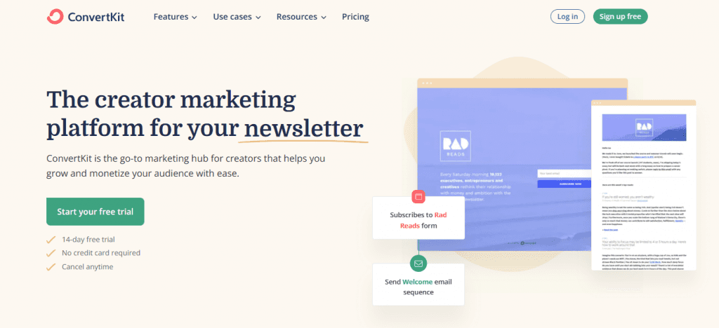 convertkit home page