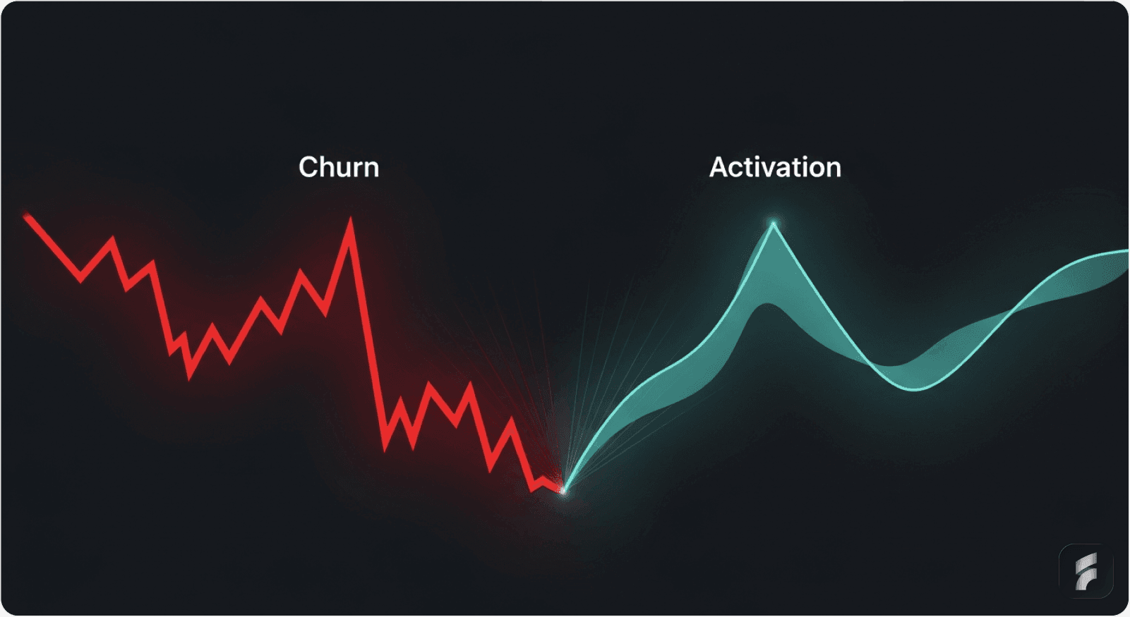 Visual showing the relationship between UX, activation, and churn, from friction to seamless user flow.