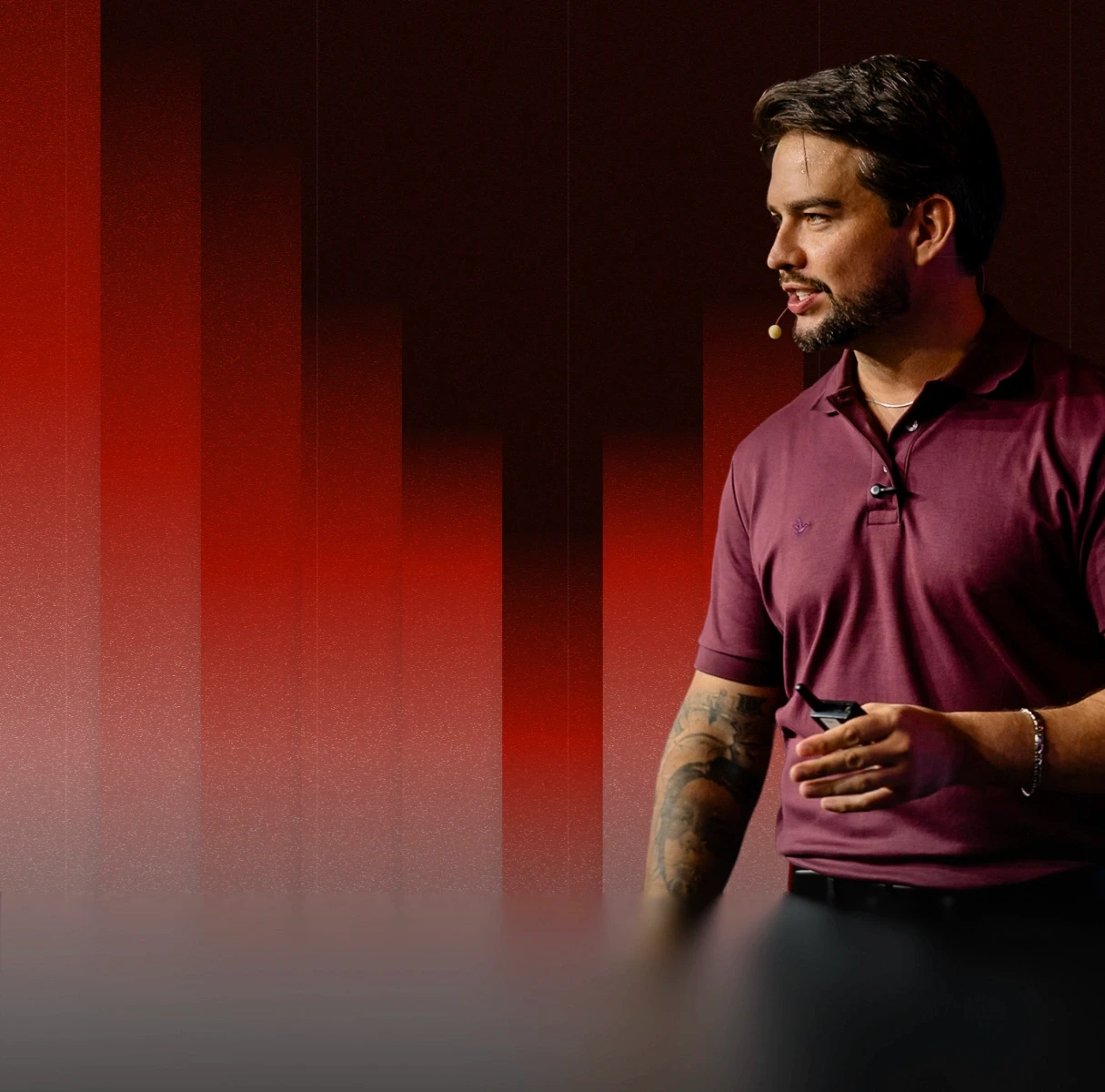 Abstract wavy lines in purple and orange gradient.