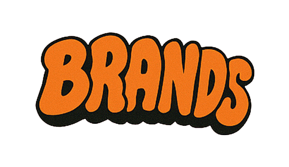 Animated text spelling 'BRANDS' in a variety of fonts and colors looping in a layered animation