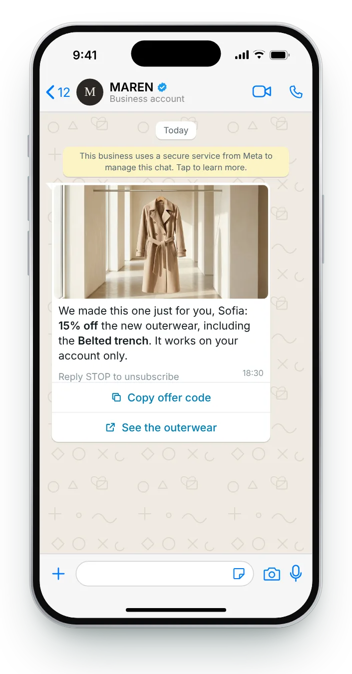 One made for them alone: WhatsApp coupon code message on an iPhone