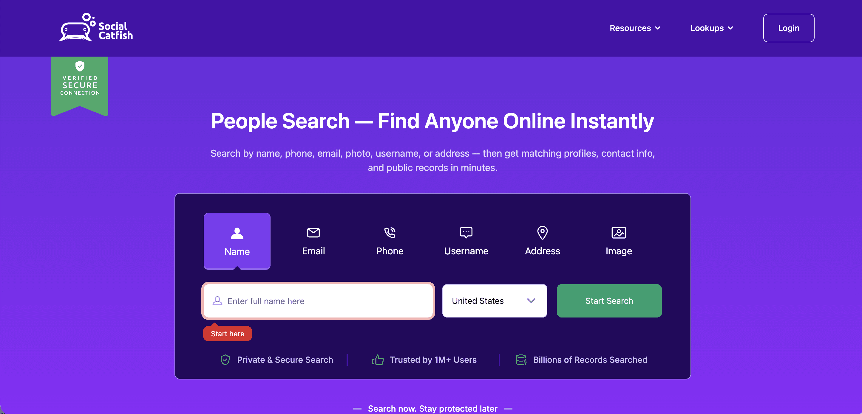 social catfish landing page