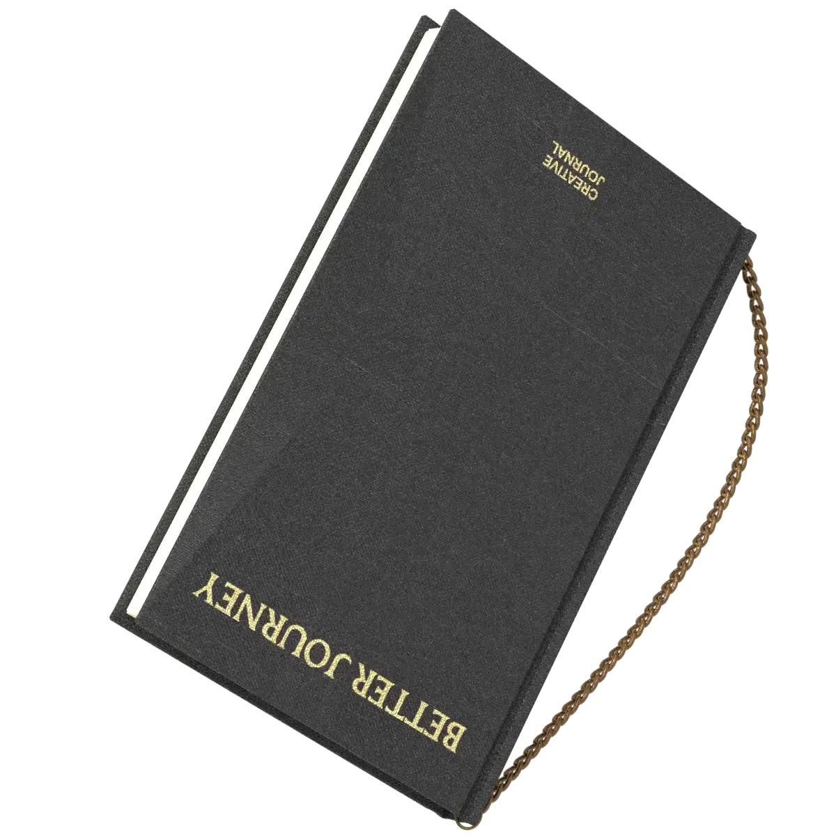 Black and white BETTER JOURNEY Creative Journals with brass chain bookmarks, showcasing the elegant design in both color options