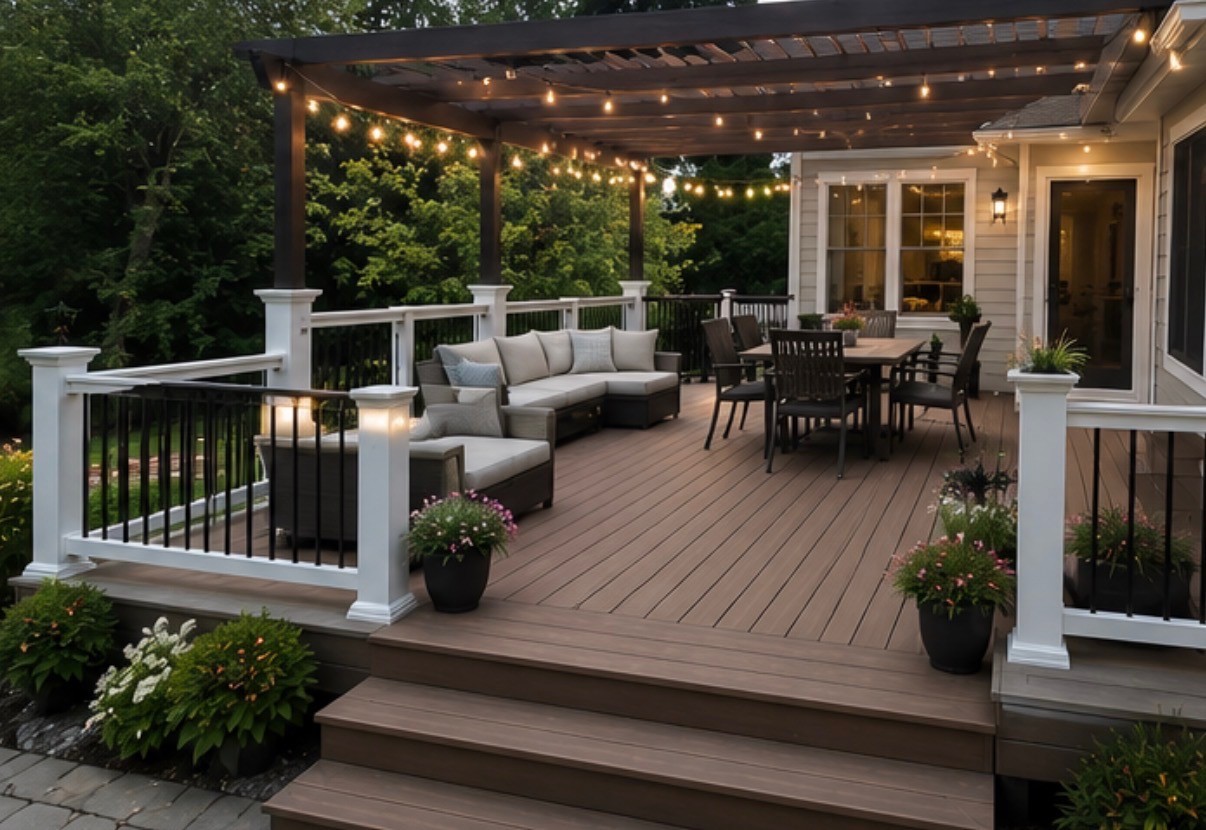 Finished deck with outdoor dining area